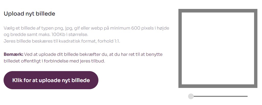 Skærmbillede fra Socialkompas der viser hvor man uploader billede